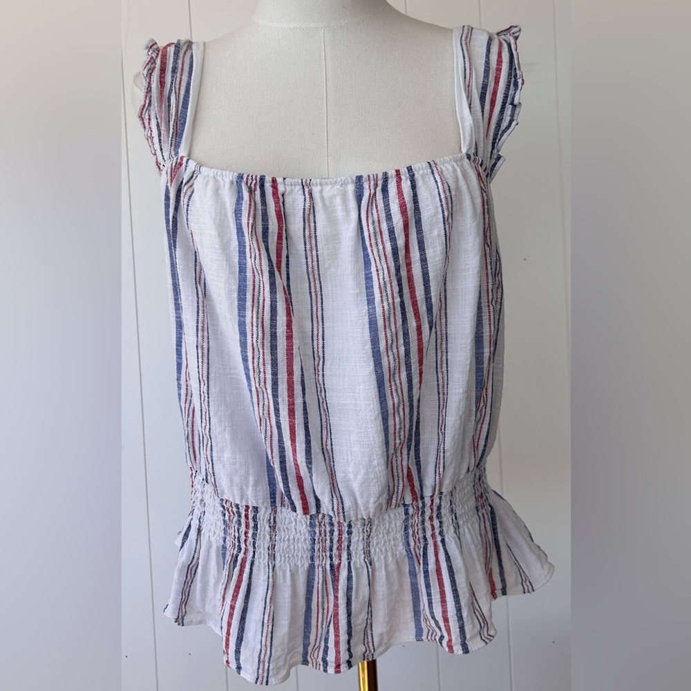 Draper James RSVP Square Neck Peplum Ruffle Straps Striped Size XXL